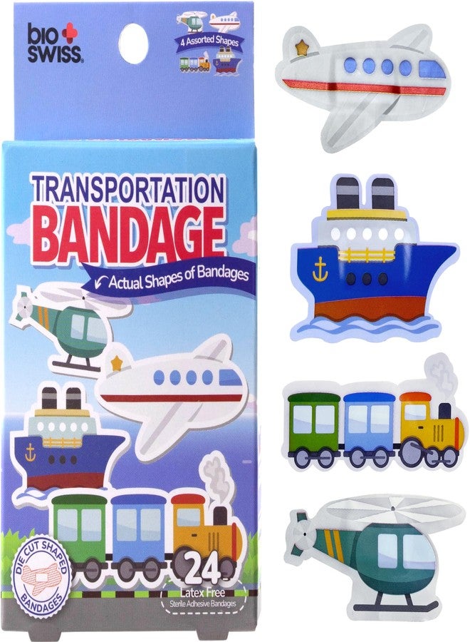 BioSwiss Bandages, Transportation Shaped Self Adhesive Bandage Set, Latex Free, Sterile Wound Care, 24 Count - Image 1